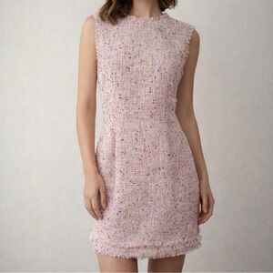 Alex Marie Cameron Sequined Tweed Fringed Trim Mini Dress in Pink Garden Bouquet